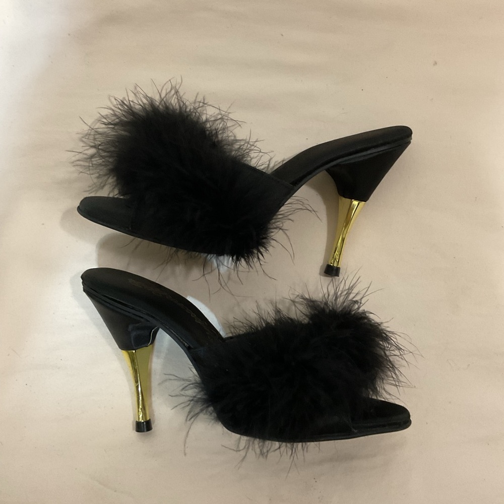 Undercover Wear Black Marabou Feather High Heels Size 6 - Picture 3 of 7
